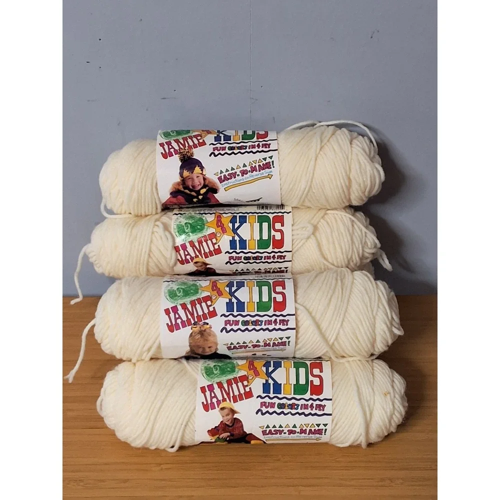 Vintage Skeins Of NEW (weighted) Jamie 4 Kids Cream Colored Yarn. Lot Of 6